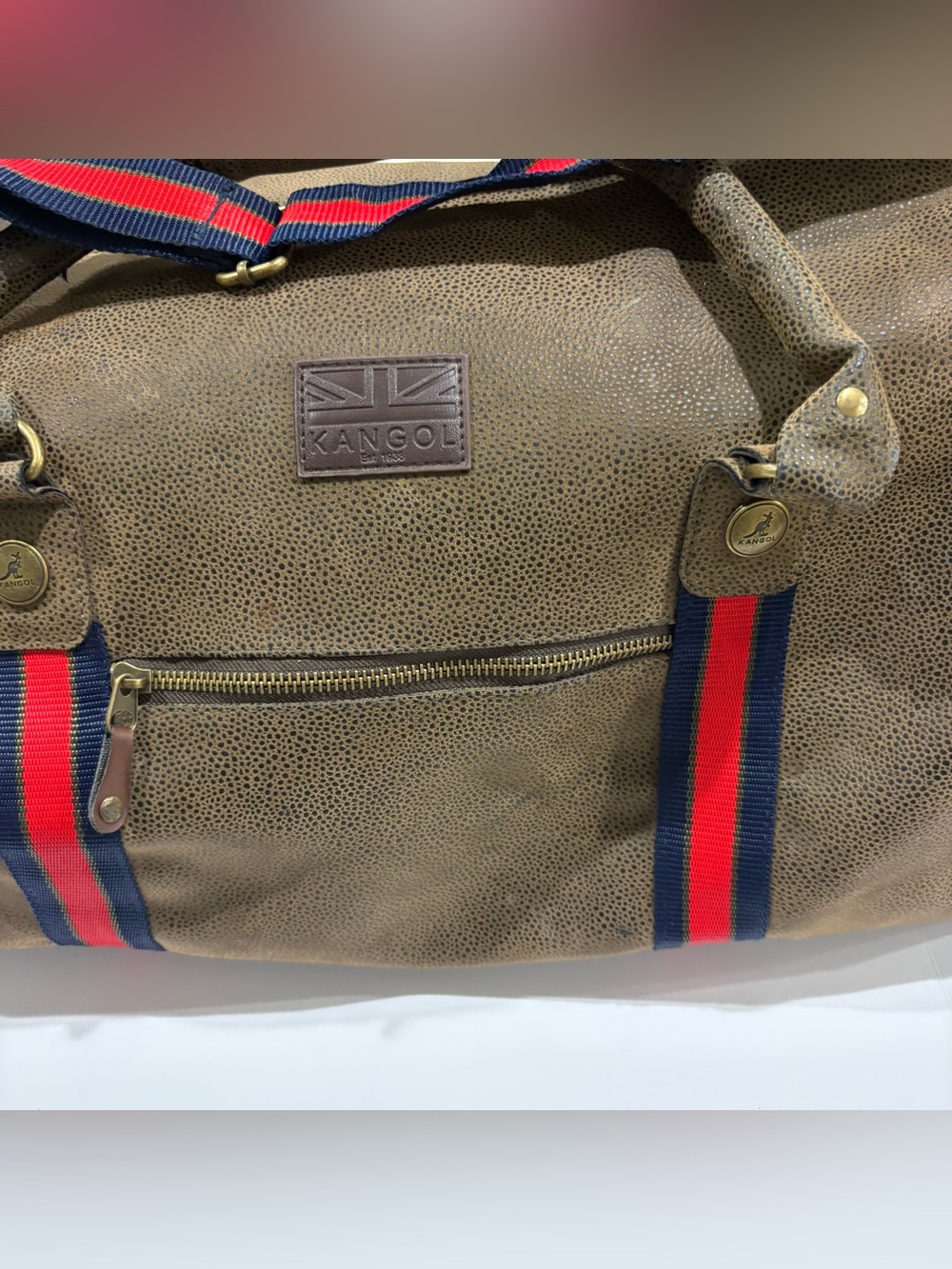 Kangol‎ Brown Faux Leather Duffel Bag Weekender Travel Gym Overnight Shoulder
